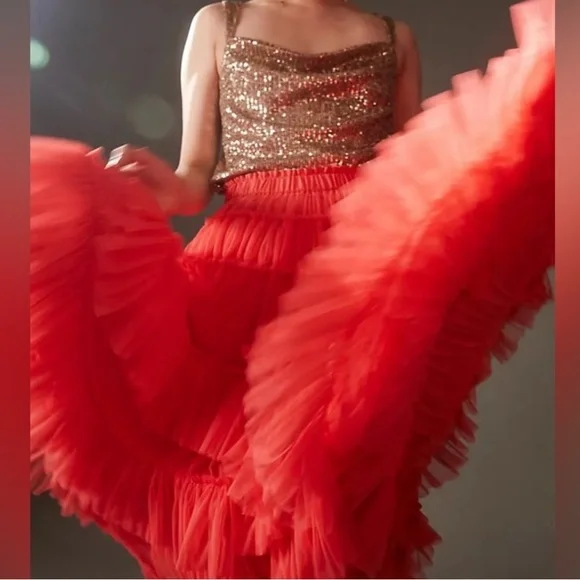 NEW Anthropologie Nikasha women Tiered pink Tulle skirt size large